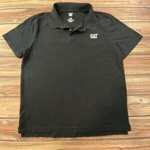 Cat Caterpillar Polo Short Sleeve Shirt Classic Black w/Embroidered Logo L